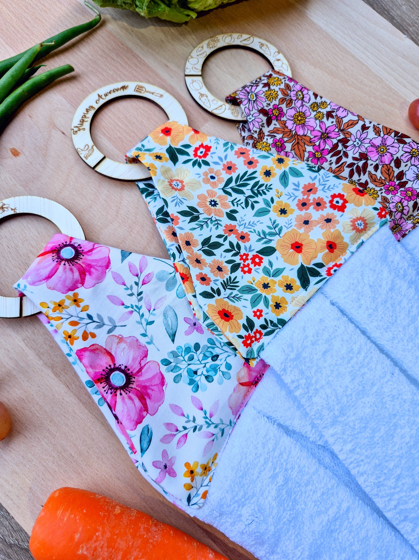 3 Pack Floral Hanging Towel