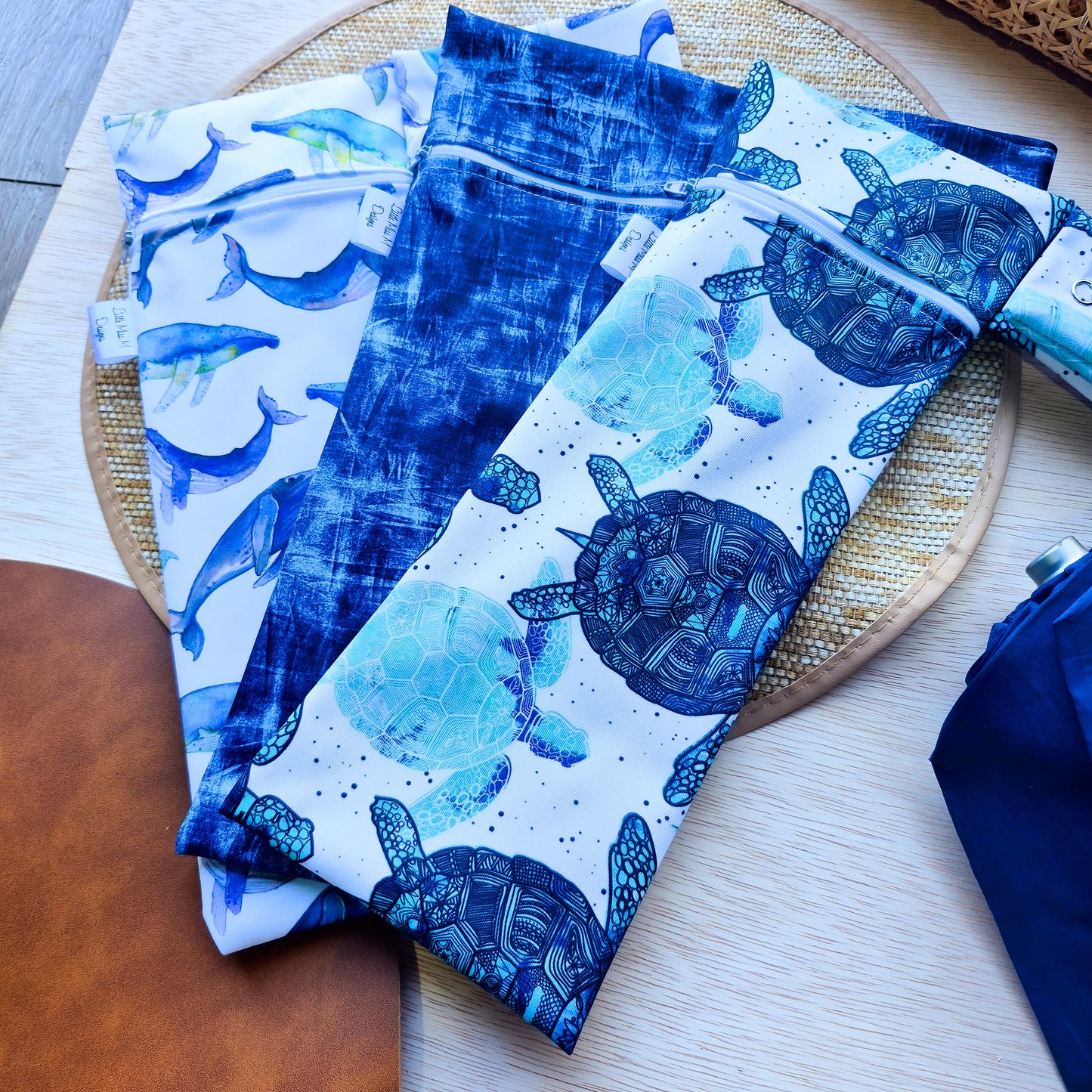 Pack of 3 Umbrella Bag Whales, Denim & Sea Turtles