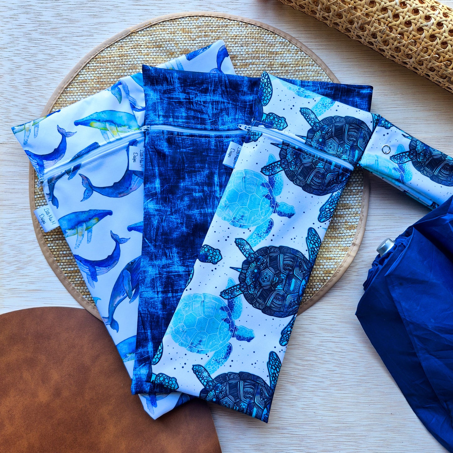 Pack of 3 Umbrella Bag Whales, Denim & Sea Turtles