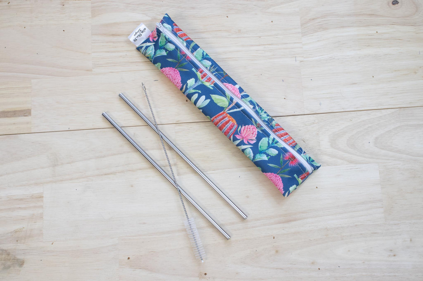 Navy Natives Straw Pouch