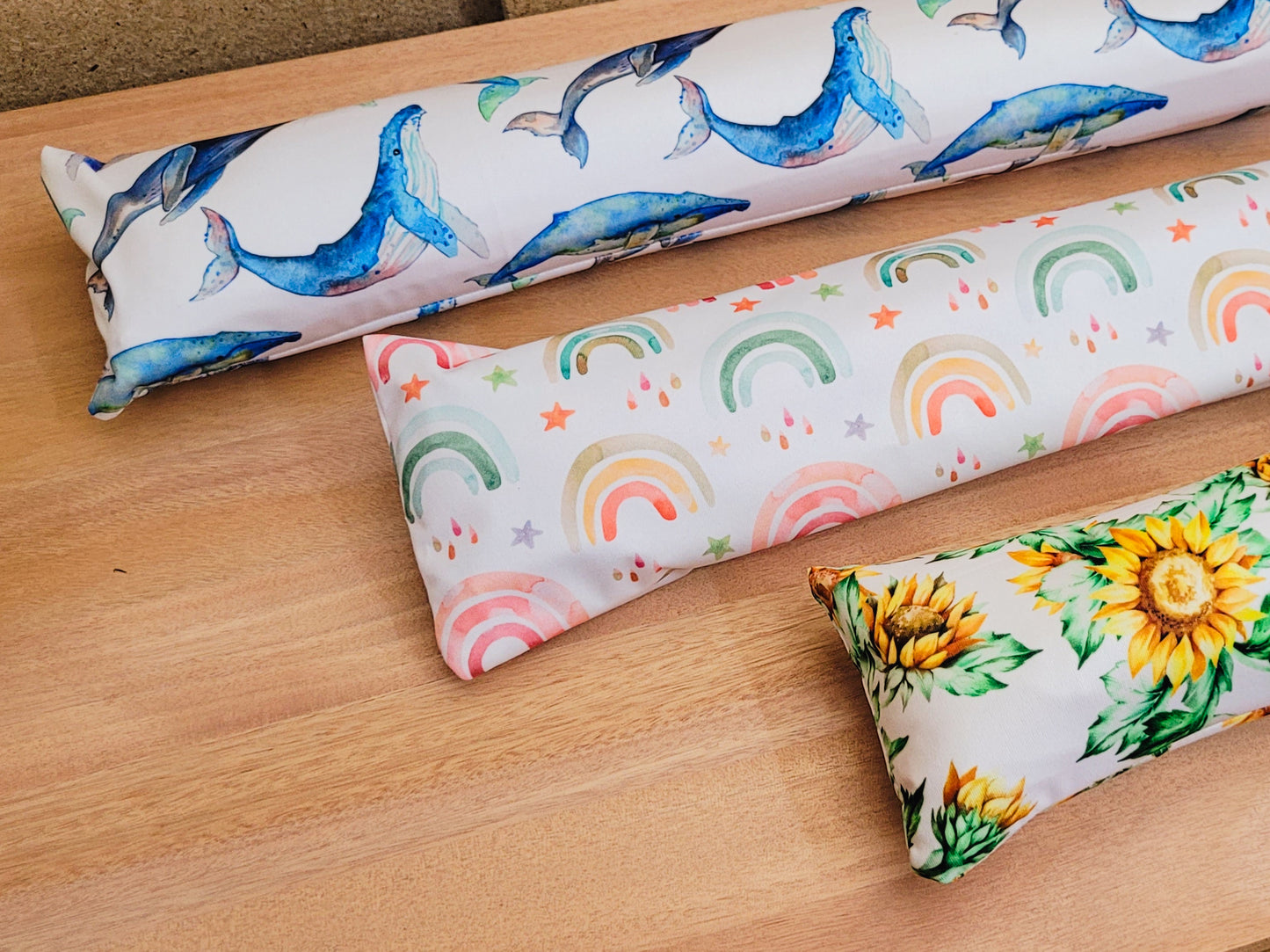 Pack of 3 Happiness - Rainbows, Whales & Sunflowers Door Draught Stopper