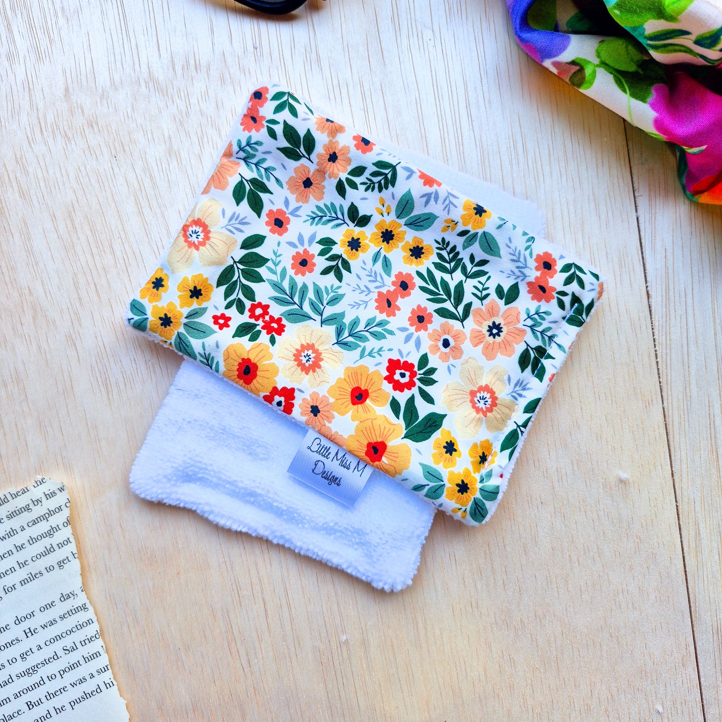 Glasses Case & Cleaner Orange Flowers