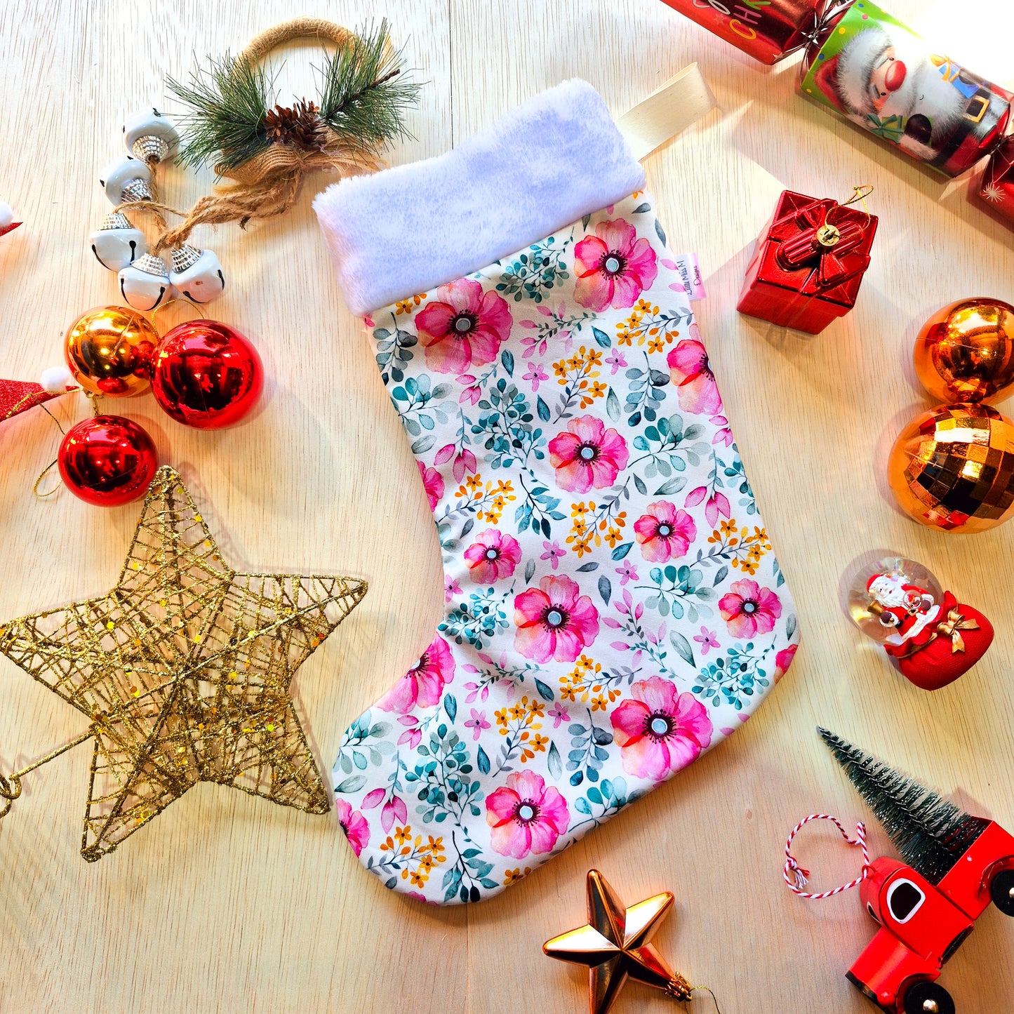 3 Pack Floral Christmas Stocking