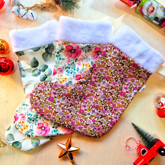 3 Pack Floral Christmas Stocking