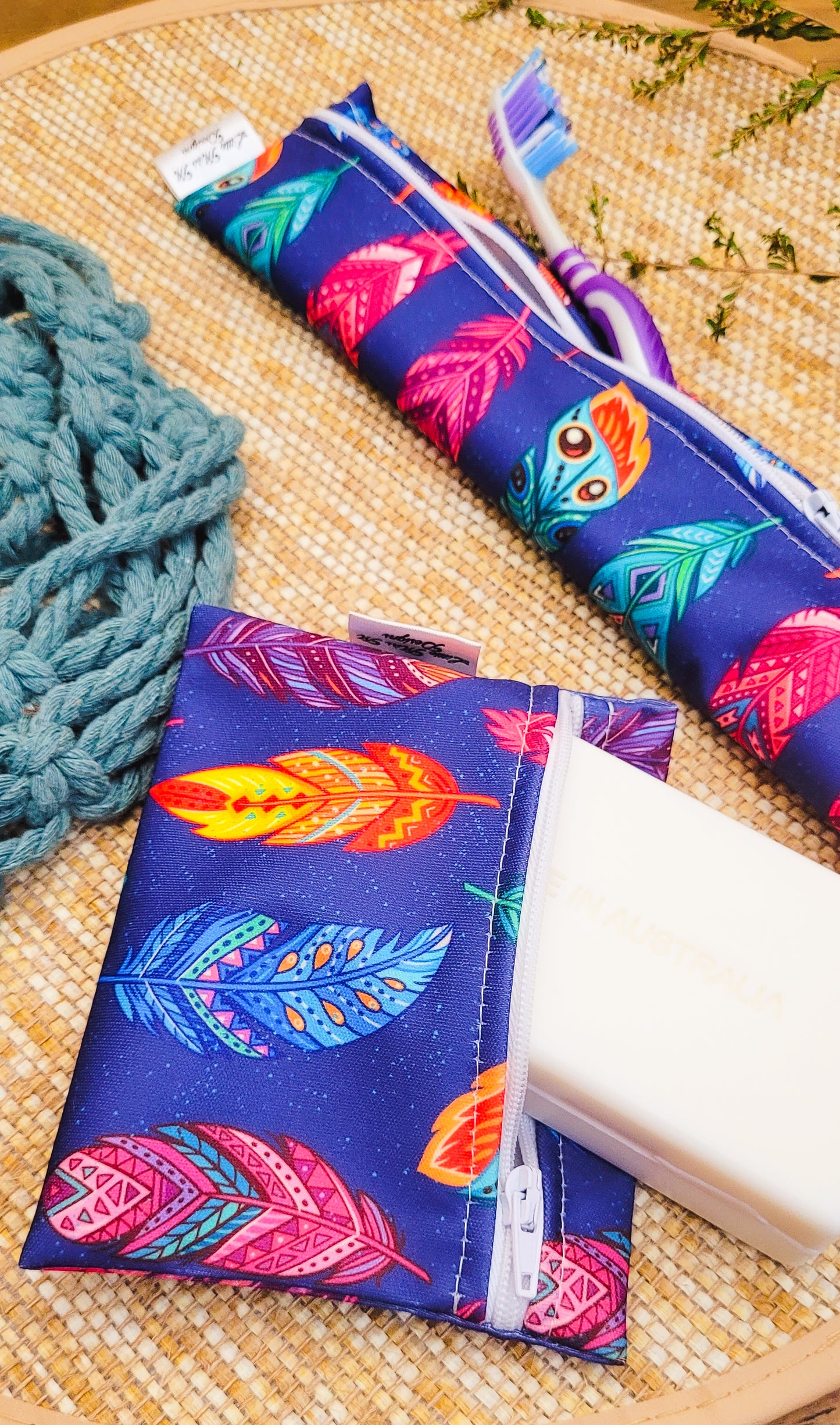 Feathers Travel Soap & Toothbrush Pouch