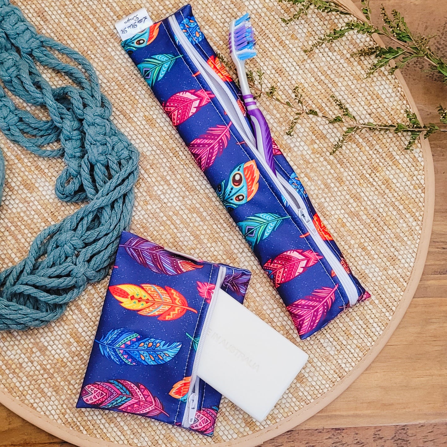 Feathers Travel Soap & Toothbrush Pouch